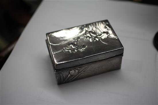 Three early 20th century Japanese textured silver toilet boxes, two signed Miyamoto Shoko, largest 6in.